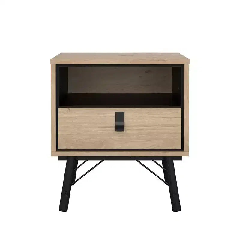 Tvilum, Ry Nightstand with 1 Drawer and Open Shelf, Jackson Hickory/Black