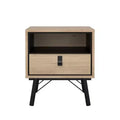 Tvilum, Ry Nightstand with 1 Drawer and Open Shelf, Jackson Hickory/Black