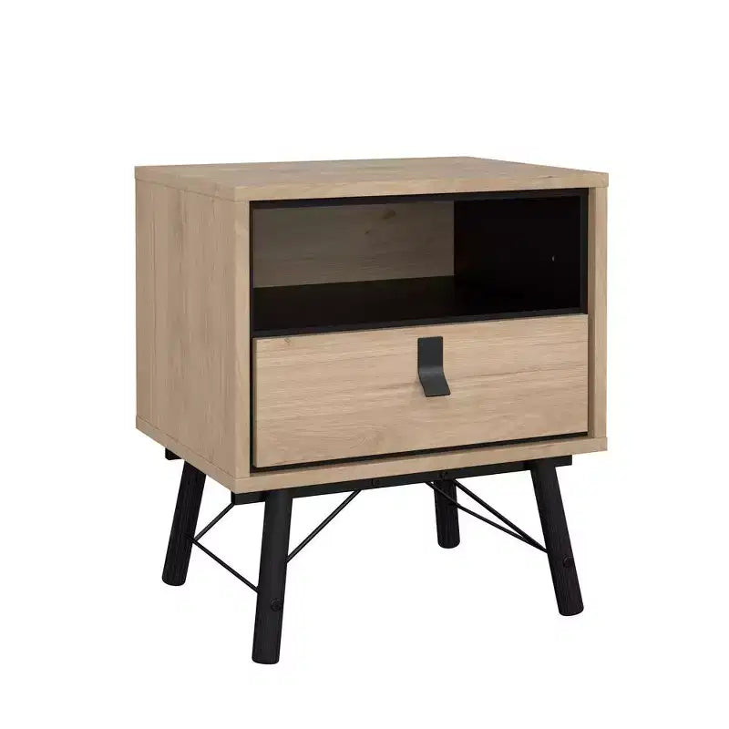 Table de chevet contemporaine Jackson Hickory/Noir, 1 tiroir + étagère ouverte, 1 personne