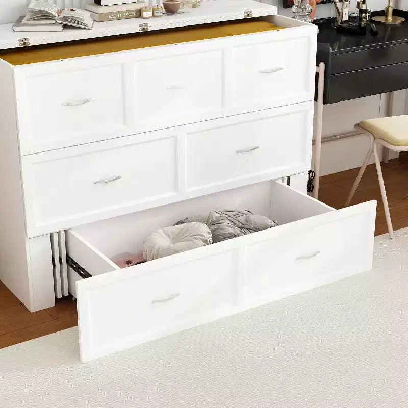 Lit escamotable blanc avec tiroir et station de charge – Grand lit/Très grand lit, 1-2 personnes
