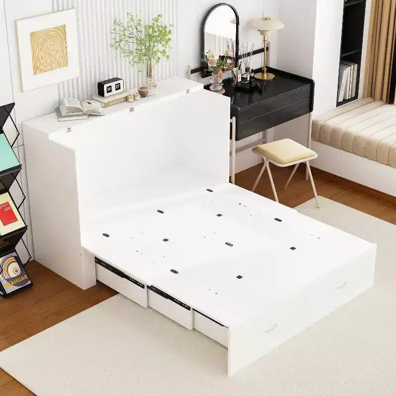 Lit escamotable blanc avec tiroir et station de charge – Grand lit/Très grand lit, 1-2 personnes