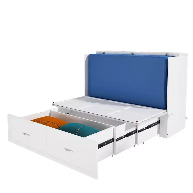 Lit escamotable blanc avec tiroir et station de charge – Grand lit/Très grand lit, 1-2 personnes