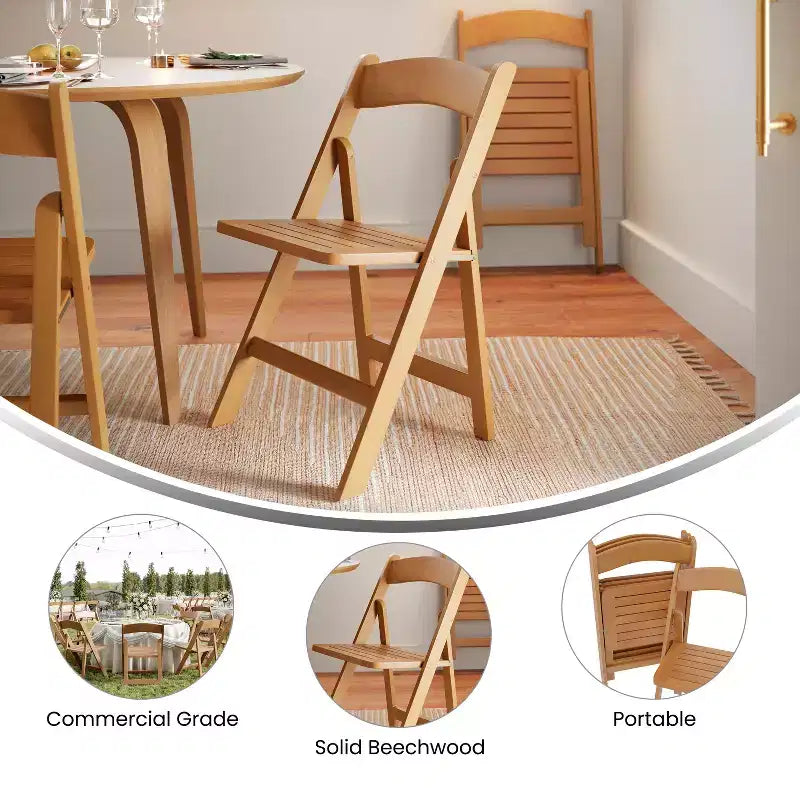 Chaise pliante de salle à manger en bois massif de chêne/blanc de style ancien américain – 1 place