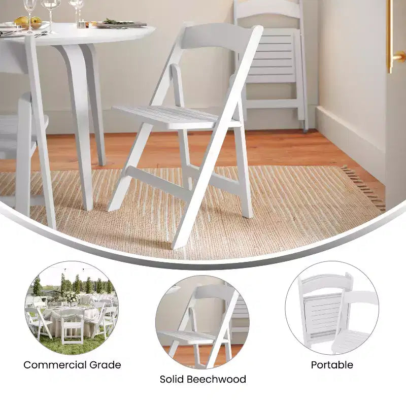 Chaise pliante de salle à manger en bois massif de chêne/blanc de style ancien américain – 1 place