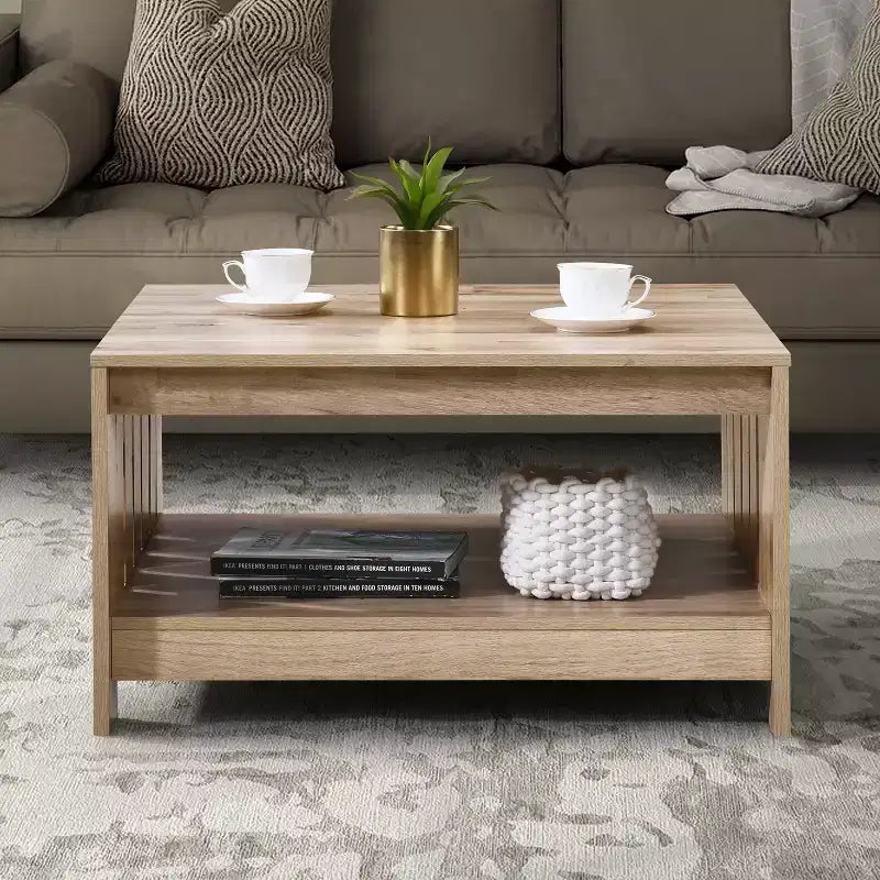 Table basse carrée 31,5" – Chêne noir / Chêne / Noyer, avec étagère de rangement ouverte