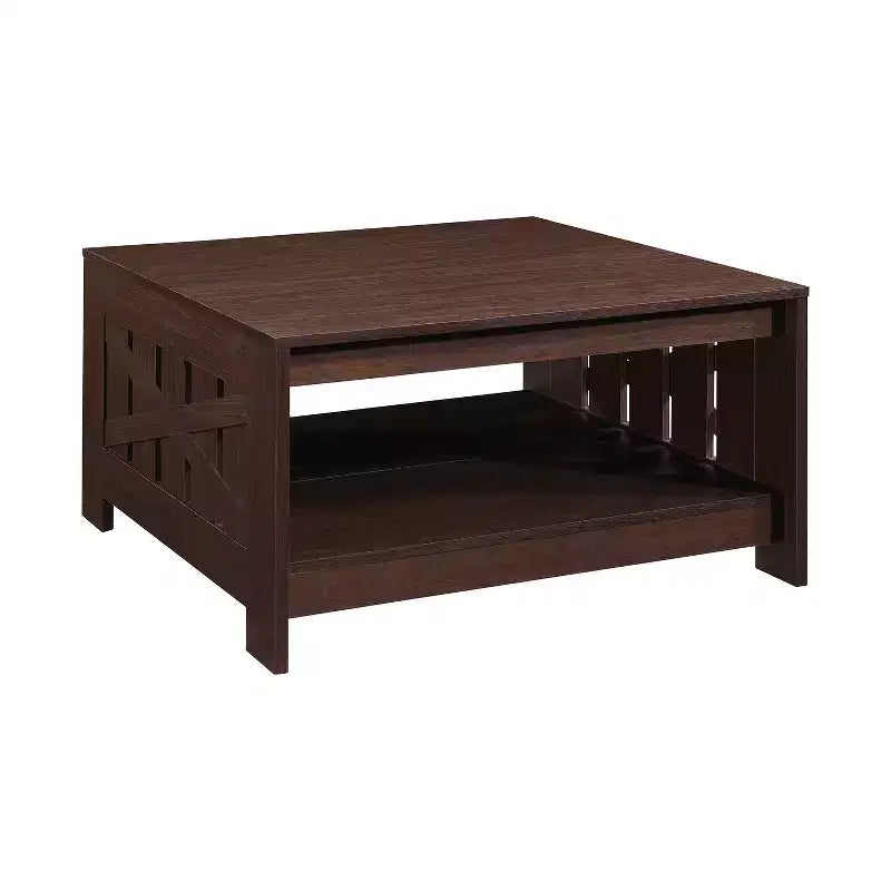 Table basse carrée 31,5" – Chêne noir / Chêne / Noyer, avec étagère de rangement ouverte