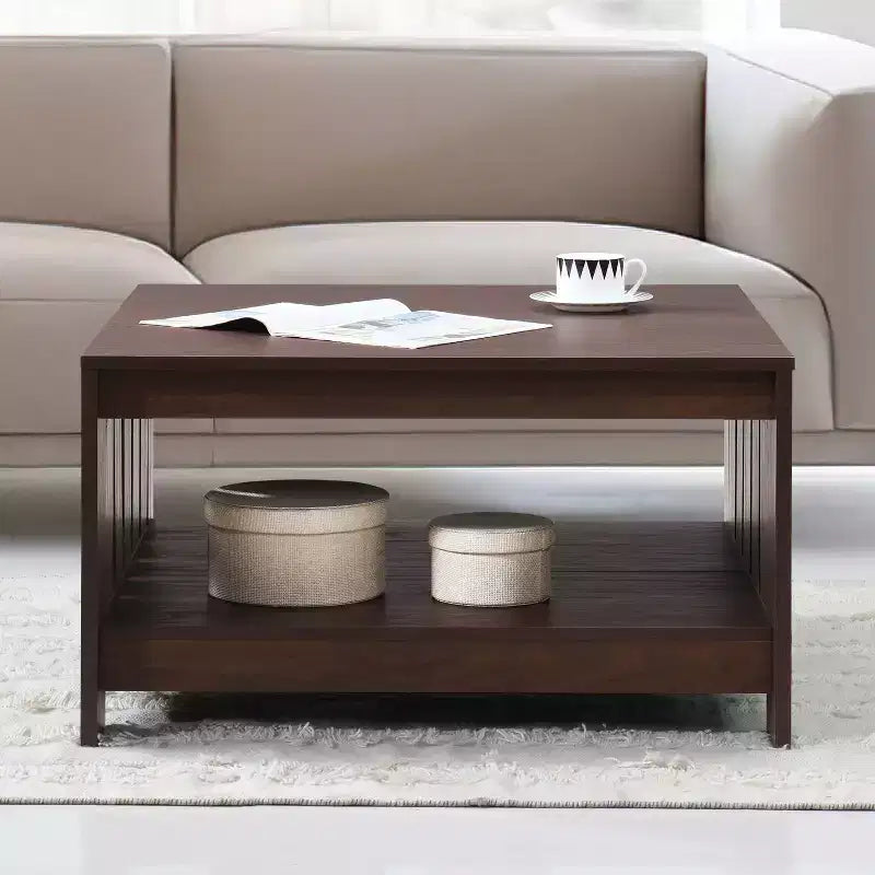 Table basse carrée 31,5" – Chêne noir / Chêne / Noyer, avec étagère de rangement ouverte