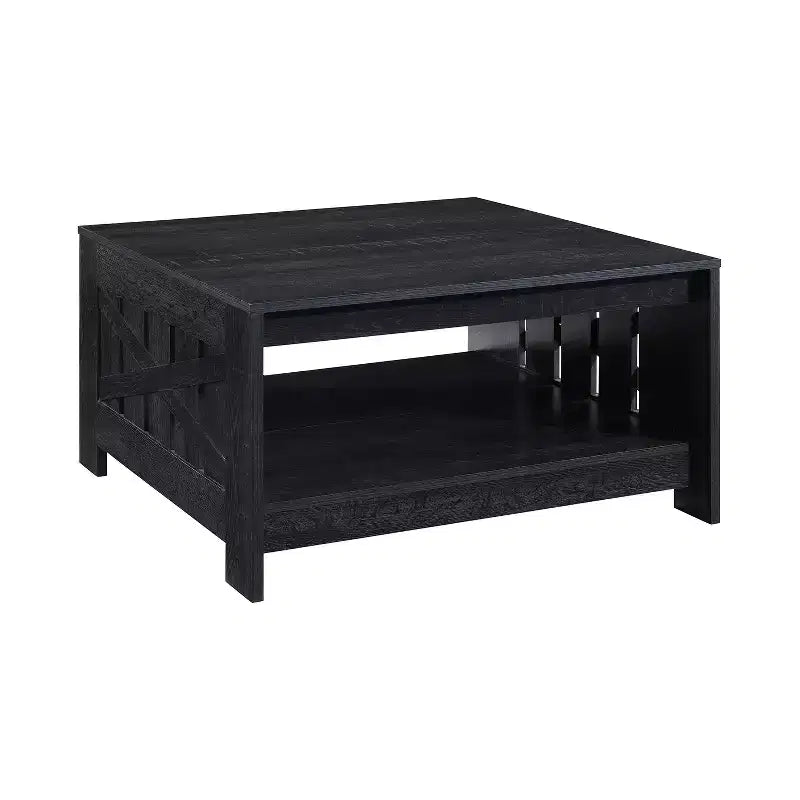 Table basse carrée 31,5" – Chêne noir / Chêne / Noyer, avec étagère de rangement ouverte