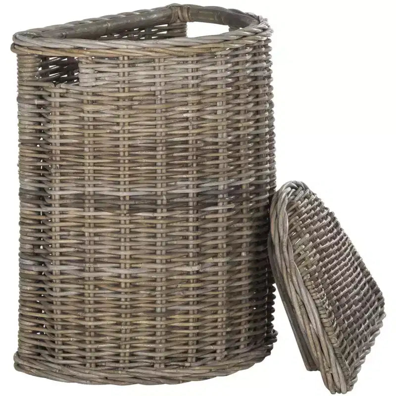 Panier à linge en rotin gris avec couvercle – Demi-lune, compartiment unique